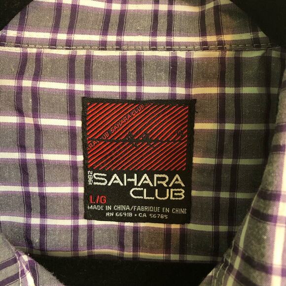 Sahara Club Men's Size Large Purple Plaid Long Sleeve Button Down Shirt Pockets - Picture 2 of 6